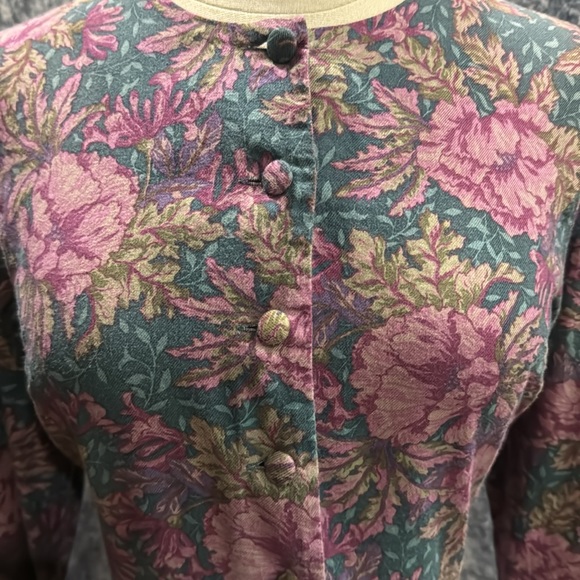 Vintage Laura Ashley cotton wool floral tapestry dress w long sleeves - Picture 4 of 9